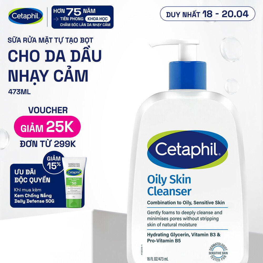 Sữa rửa mặt dịu lành cho da dầu nhạy cảm CETAPHIL OILY SKIN CLEANSER 473ML
