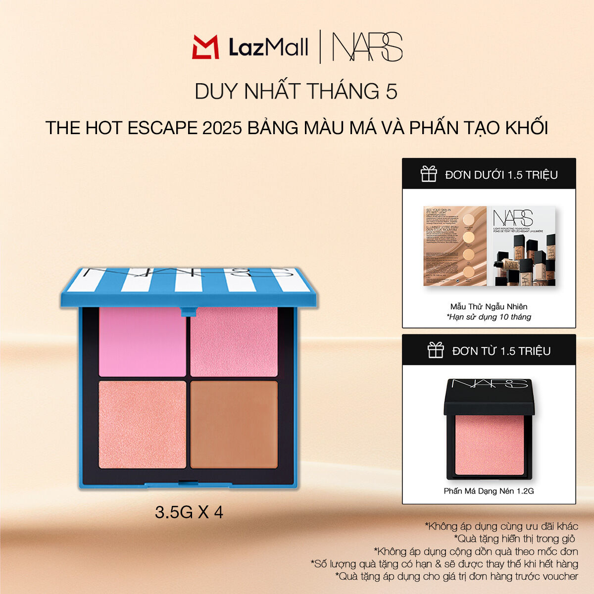 [Hot Escape Collection] Bảng màu má và phấn tạo khối, làm nâu da NARS Hot Escape Cheek Palettes 3.5gx4