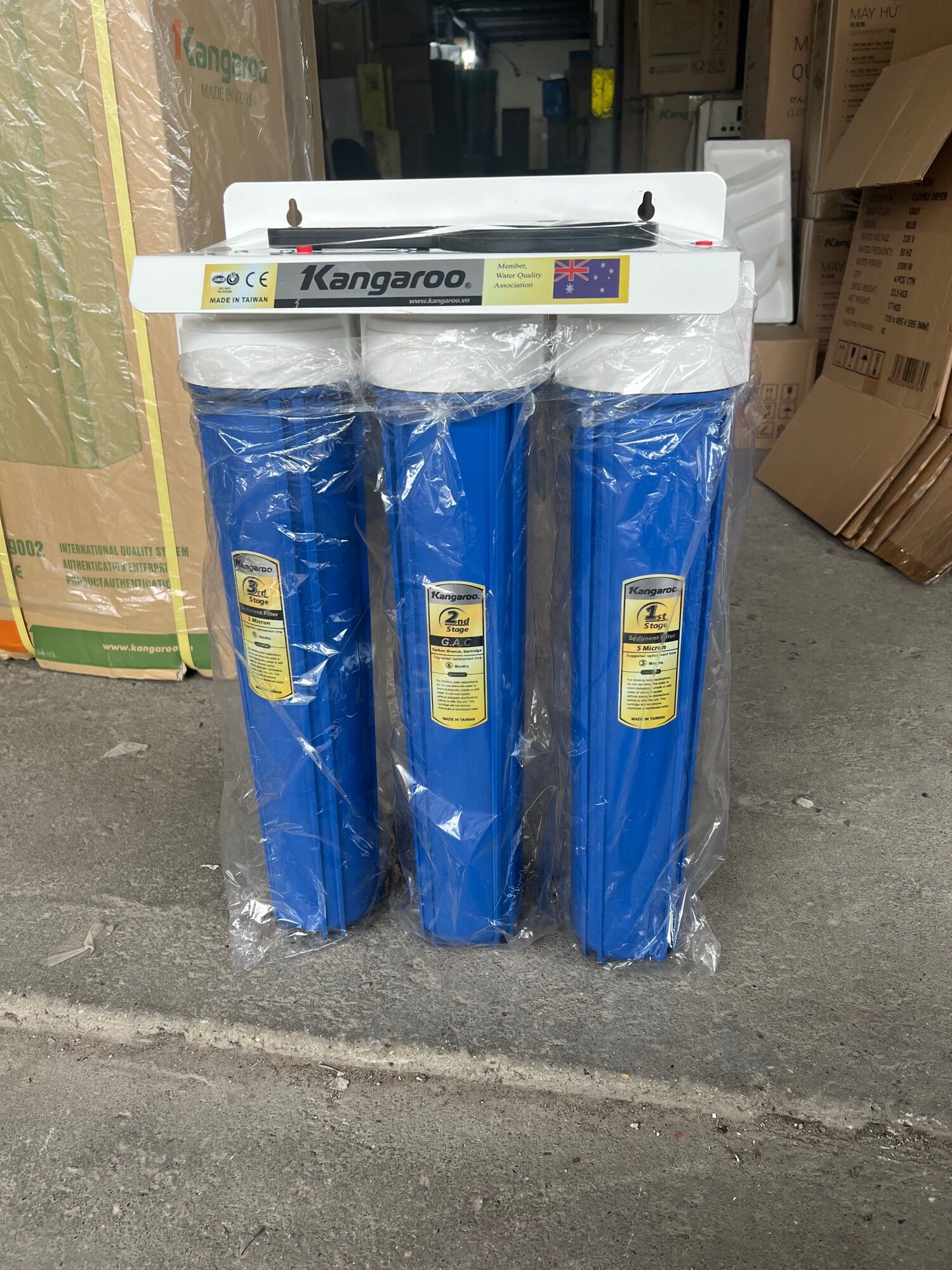 Bộ Lọc Chặn Đầu Nguồn 3 Cốc Lọc 20 ink Máy Lọc Nước Kangaroo 20L 30L 50L bao gồm lõi và tay vặn cốc