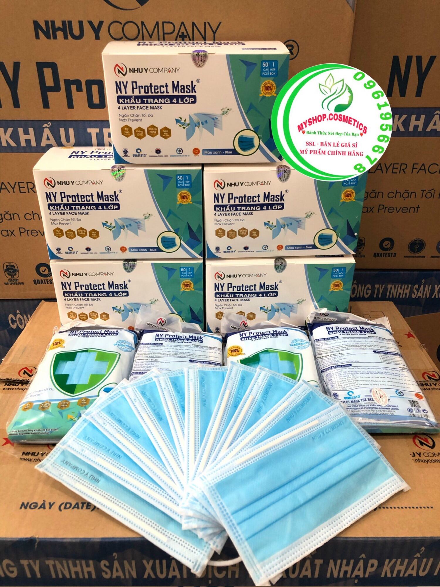 ( COMBO 5 HỘP ) KHẨU TRANG Y TẾ 4 LỚP MÀU XANH NHƯ Ý - HỘP 50 CÁI