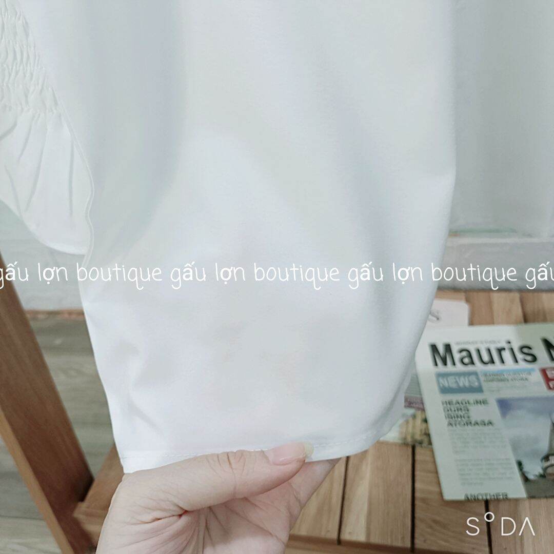 áo sơ mi trắng oversize tay bo chun ảnh thật