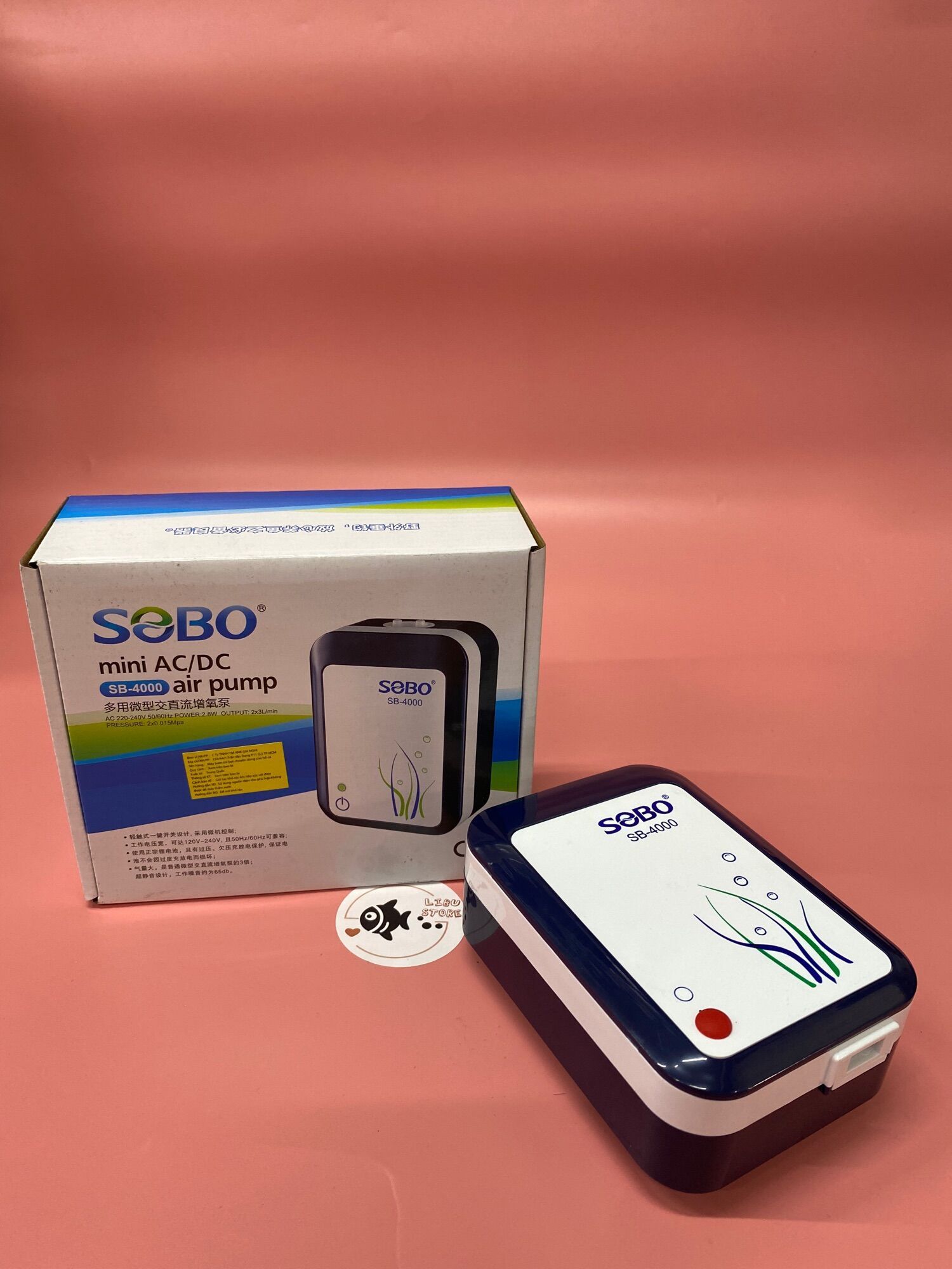 Máy sục sủi khí oxy tích điện 2 vòi sobo sb-4000 cho hồ cá sb4000