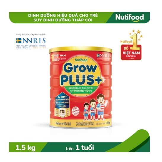 Sữa bột Nuti Grow Plus đỏ 1kg5 cho trẻ suy dinh dưỡng