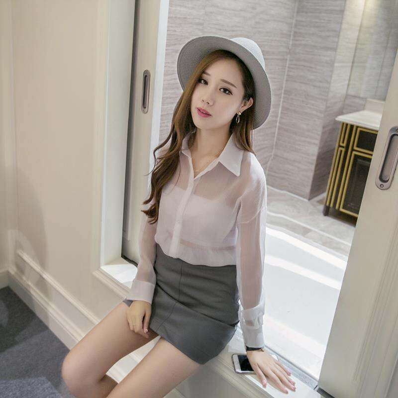 Áo Sơ Mi Trong Suốt Voan Organza Chiffon Mẫu Mùa Xuân Áo Sơ Mi Gợi Cảm Xuyên Thấu Dài Tay Nữ Áo Điều Hòa Chống Nắng Siêu Mỏng