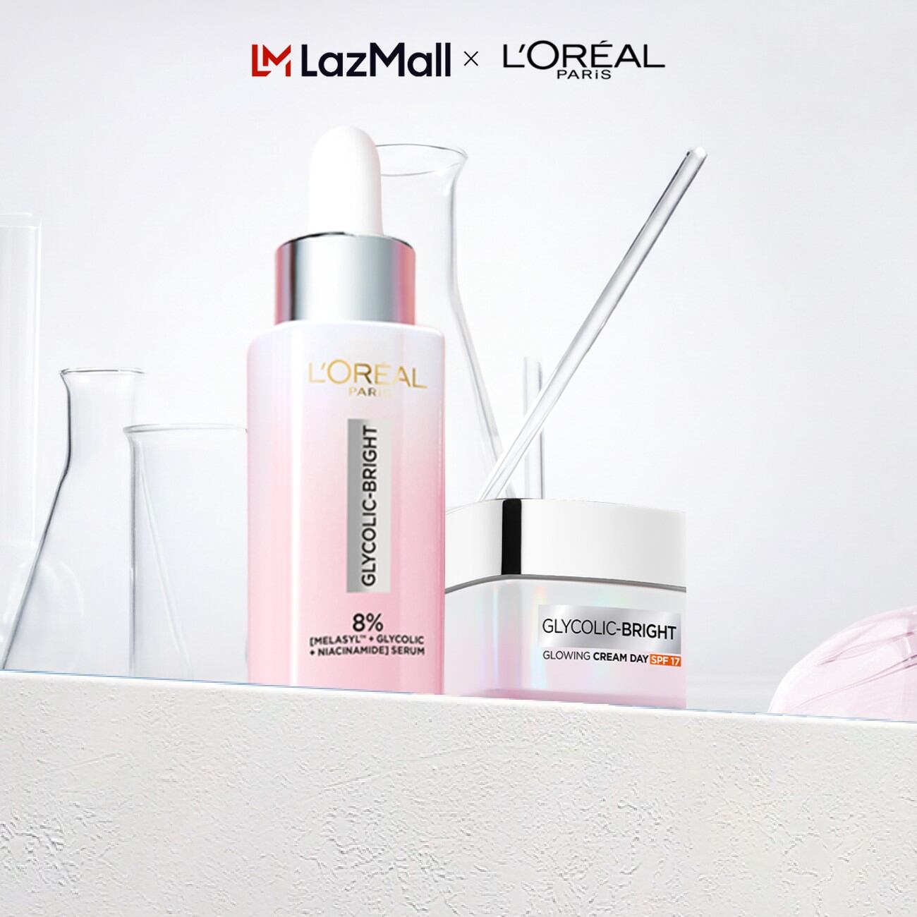 Bộ Serum và Kem dưỡng ban ngày sáng mờ thâm nám L'Oreal Paris Glycolic Bright 8% [Melasyl+Glycolic+Niacinamide] SPF 30