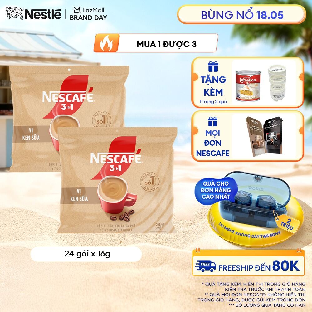 [ƯU ĐÃI THÁNG 5] Combo 2 bịch Cà phê hòa tan NESCAFÉ 3IN1 VỊ KEM SỮA Bịch 24 gói ĐẬM VỊ SỮA, CHUẨN CÀ PHÊ