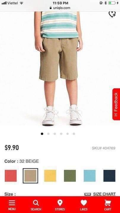 quần short bé trai kaki mềm lưng chun uniqlu