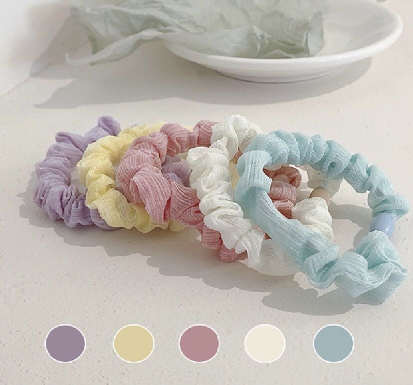 Cột tóc scrunchies nhỏ vải voan trơn đơn giản cực xinh Tiluca S53