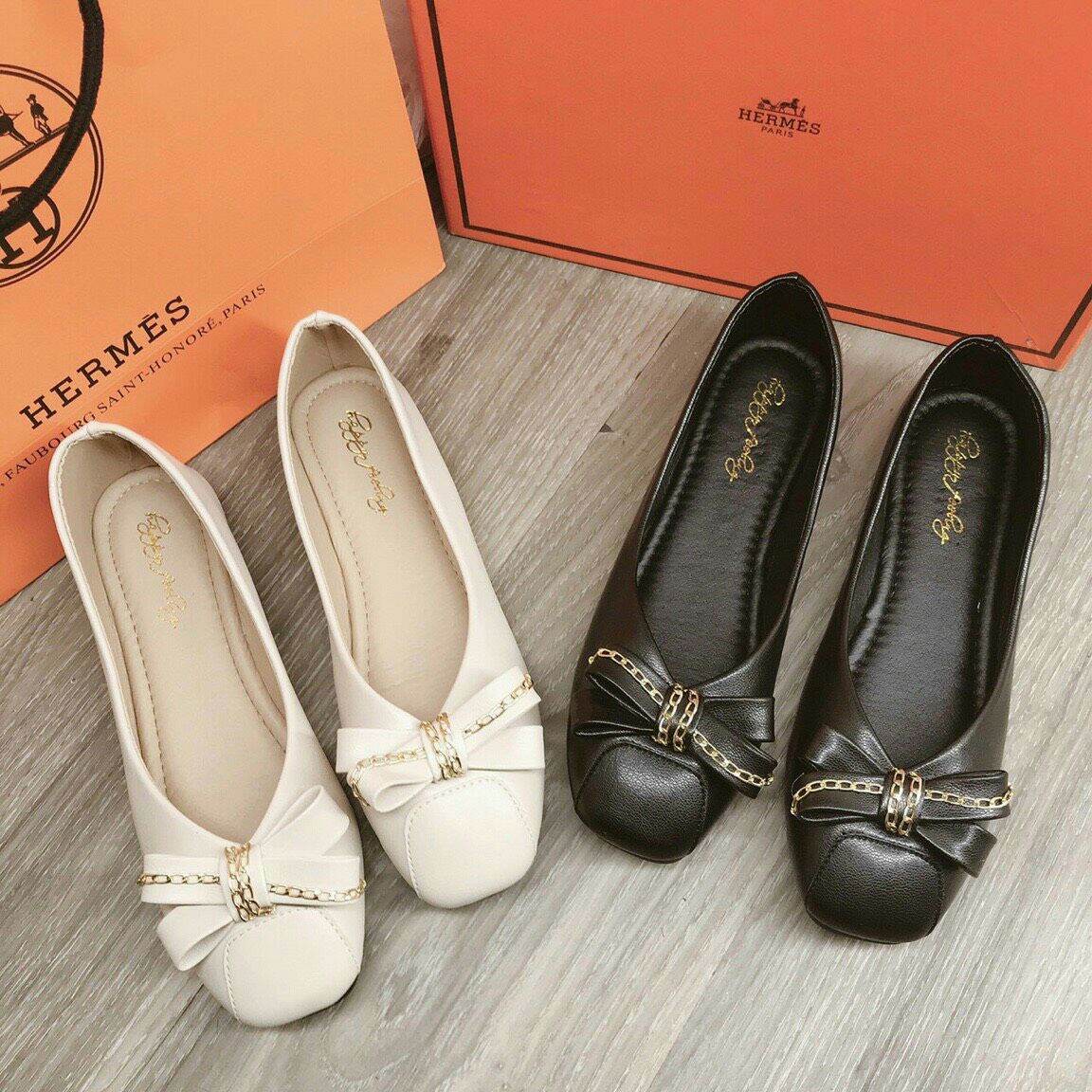 giày búp bê nơ da mềm
