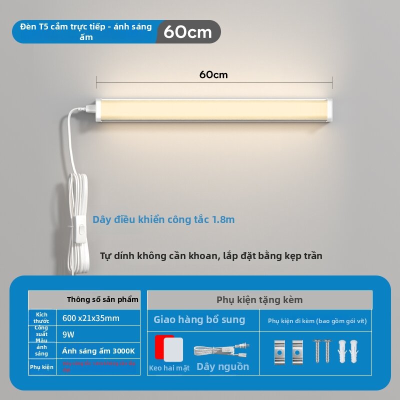 Đèn Led T5 Dây Dài Đèn Ban Ngày Siêu Sáng Có Công Tắc Cắm Trực Tiếp Ở Nhà