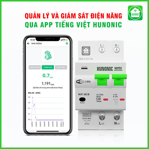 Aptomat Đo Năng Lượng 63A Hunonic Notec