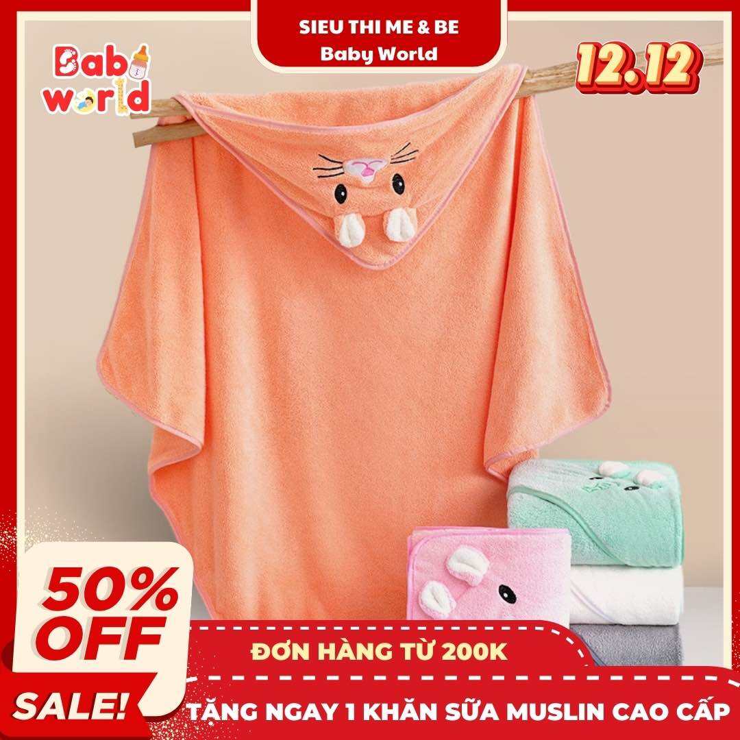 Ủ choàng, khăn ủ quấn bé sơ sinh có mũ họa tiết xinh xắn và dễ thương, chất liệu vải mềm mại, kích t
