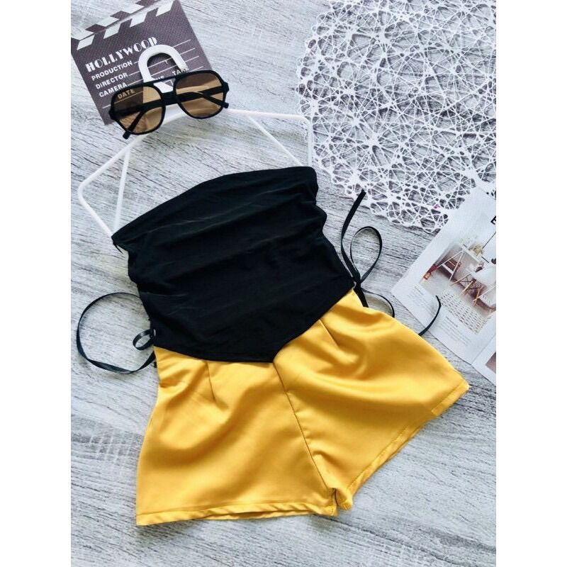 Set áo cúp ngực Đan dây quần đùi bé gái