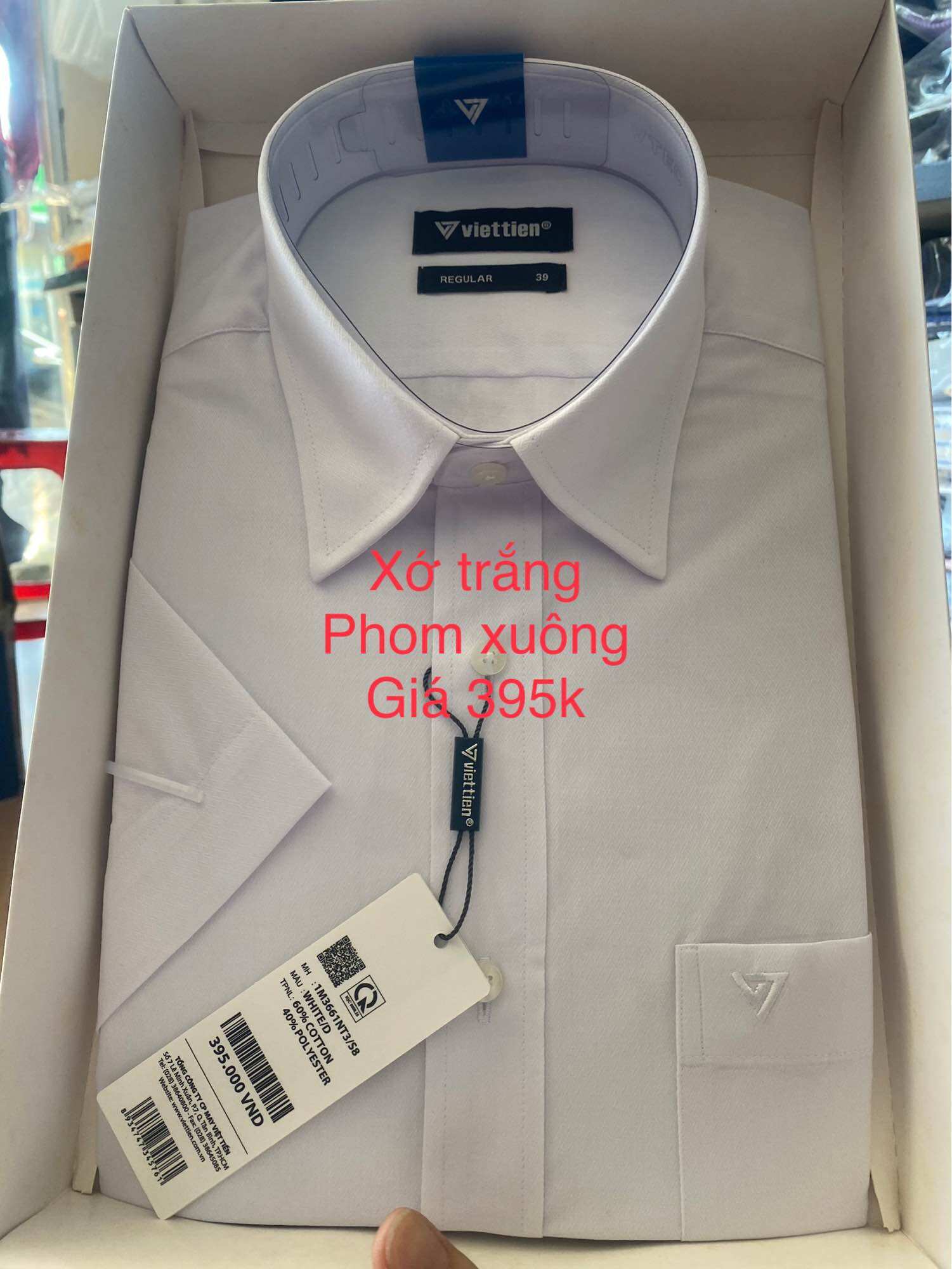 Áo việt tiến ngắn tay lai bầu Phom Regular giá treo 395k