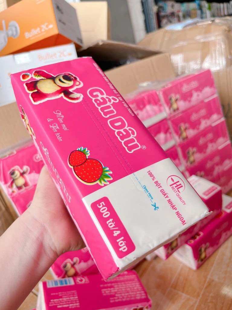 5 Khăn giấy lụa rút gấu dâu (bịch 500 tờ 4 lớp)