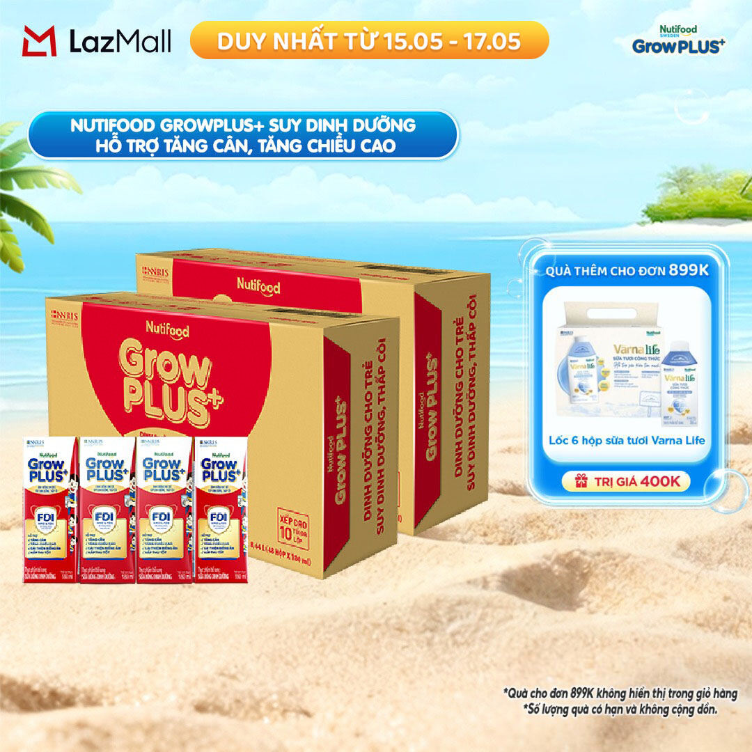 [HCM/HN - GIAO HÀNG HỎA TỐC] Combo 2 Thùng Sữa Nước Pha Sẵn Nutifood GrowPLUS+ Suy Dinh Dưỡng - Hỗ Trợ Tăng Cân, Tăng Chiều Cao - Trên 1 tuổi (48 Hộp x 180ml) (Bao bì tùy đợt nhập hàng)
