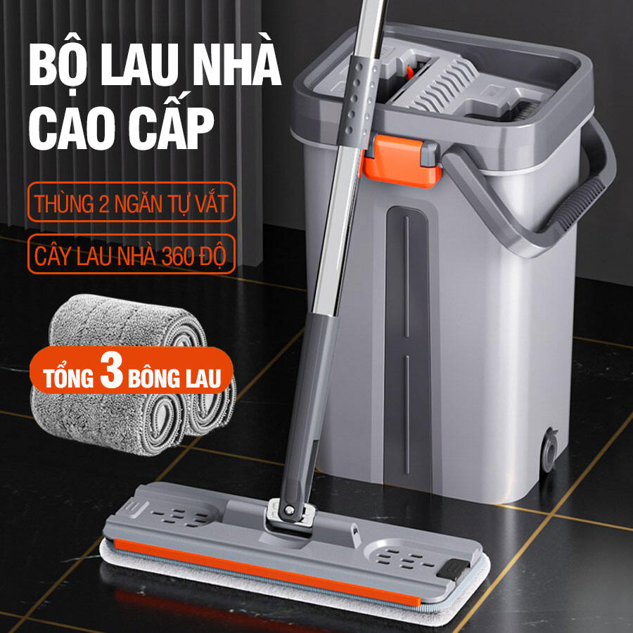 Bộ cây lau nhà cao cấp Kitimop-SM33 có thùng lau nhà tự vắt thông minh chổi lau nhà 360 độ lau sàn l