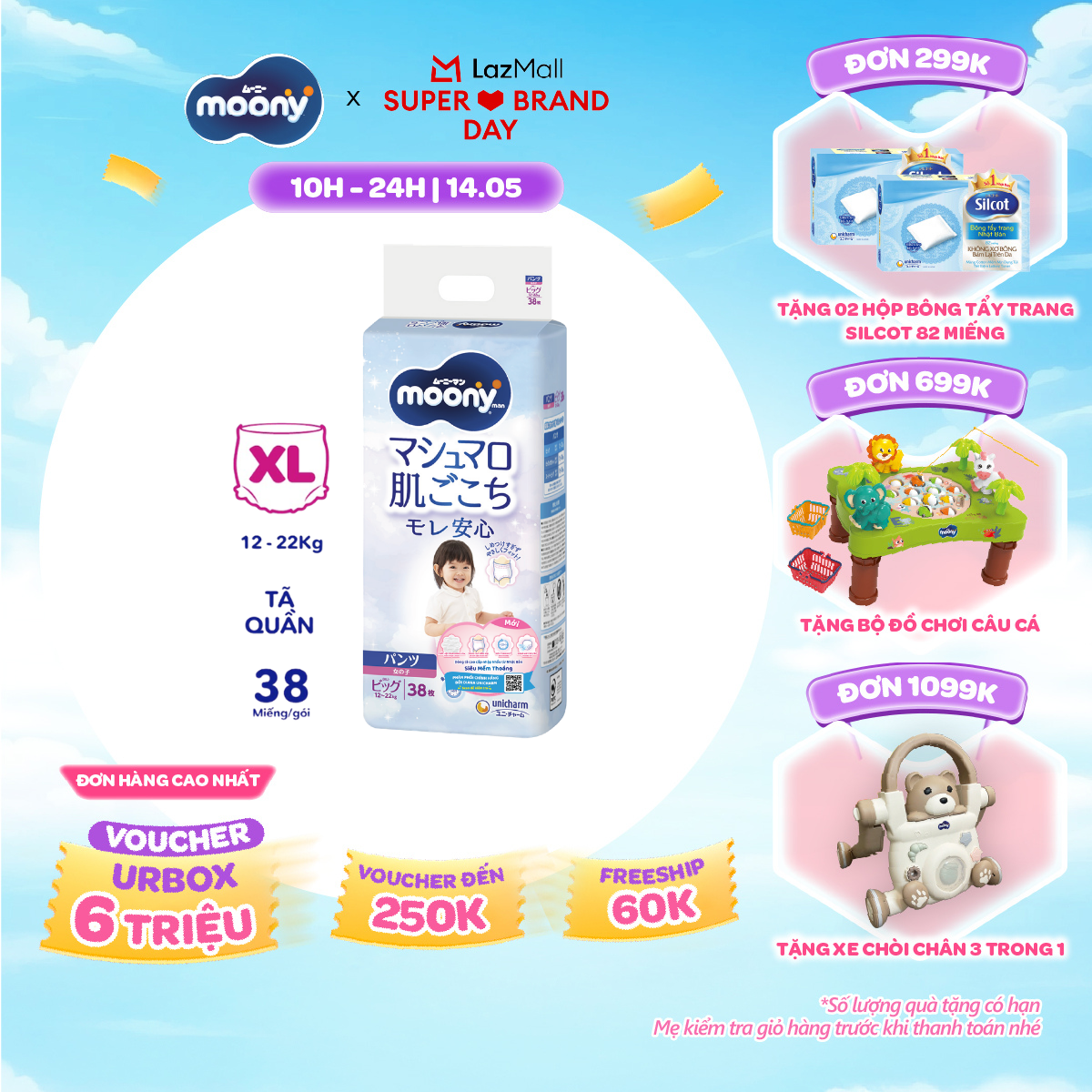 [SALE GIỮA THÁNG tặng QUÀ TO-SLCH] Tã quần cao cấp Moony Bé Gái XL38 miếng - Nhập khẩu từ Nhật Bản