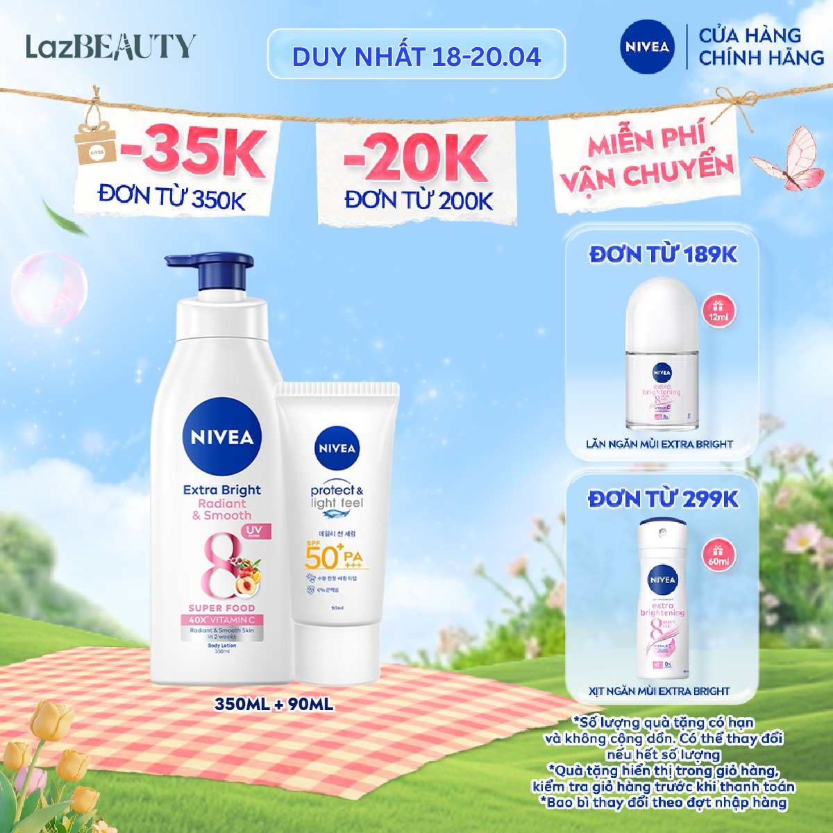 [MUA LÀ CÓ QUÀ] Bộ Đôi Sữa Dưỡng Thể NIVEA 8 Super Fooods Dưỡng Sáng Da và Kem Chống Nắng NIVEA PROTECT  LIGHT FEEL SPF50+ PA+++ - 98413 + 86018