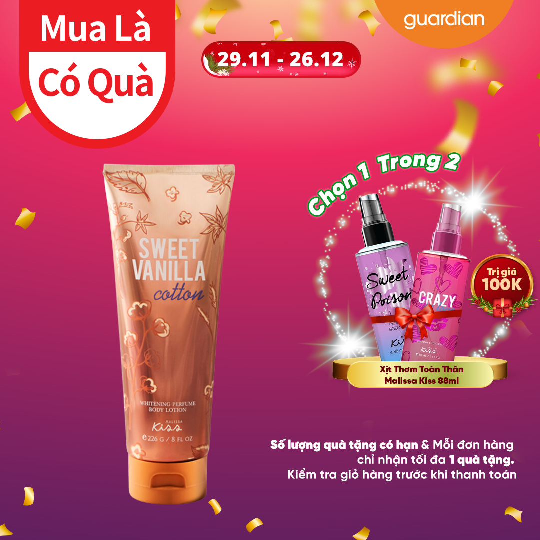 Sữa Dưỡng Thể Hương Nước Hoa Sweet Vanilla Cotton Malissa Kiss 226Gr