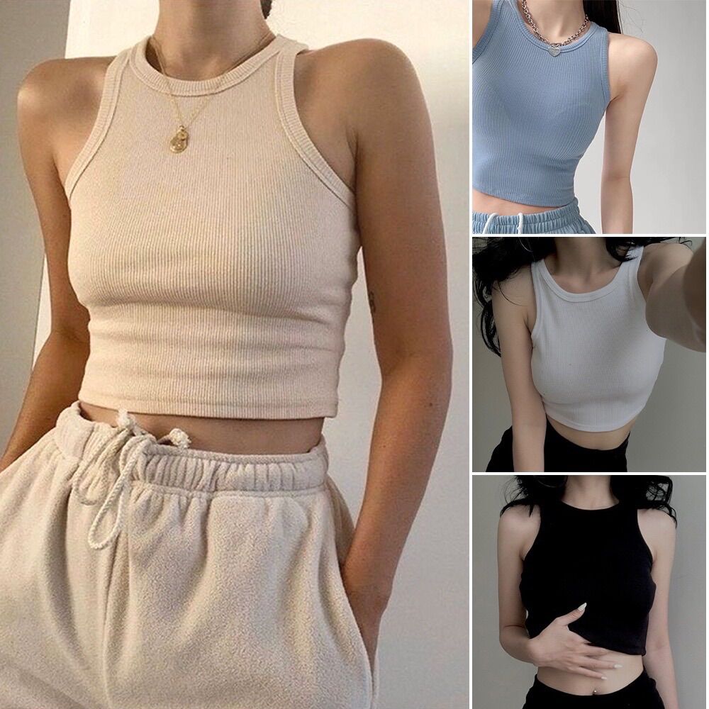 Áo croptop ba lỗ trơn đơn giản b3