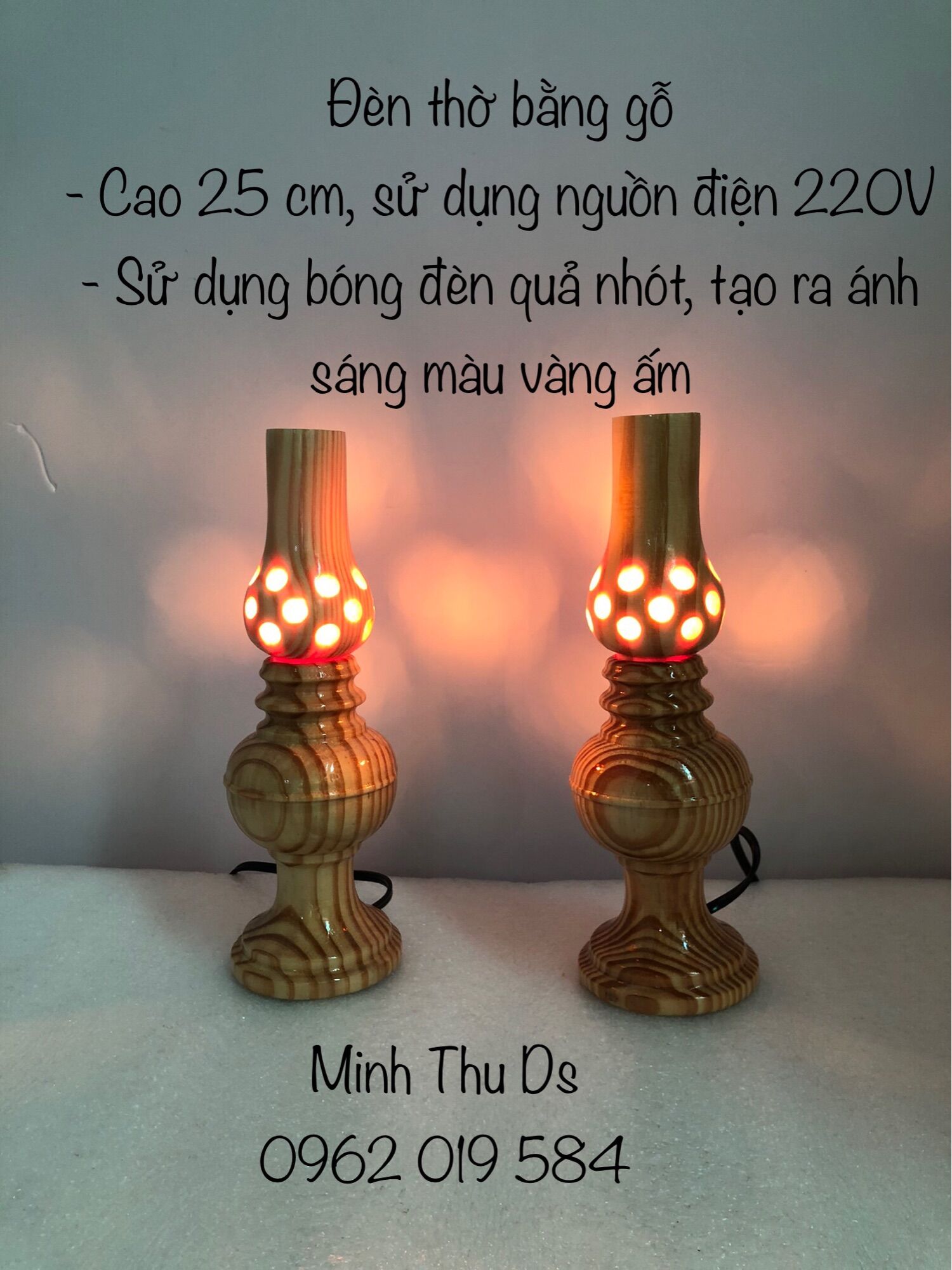 Đèn thờ gỗ cao 25 cm