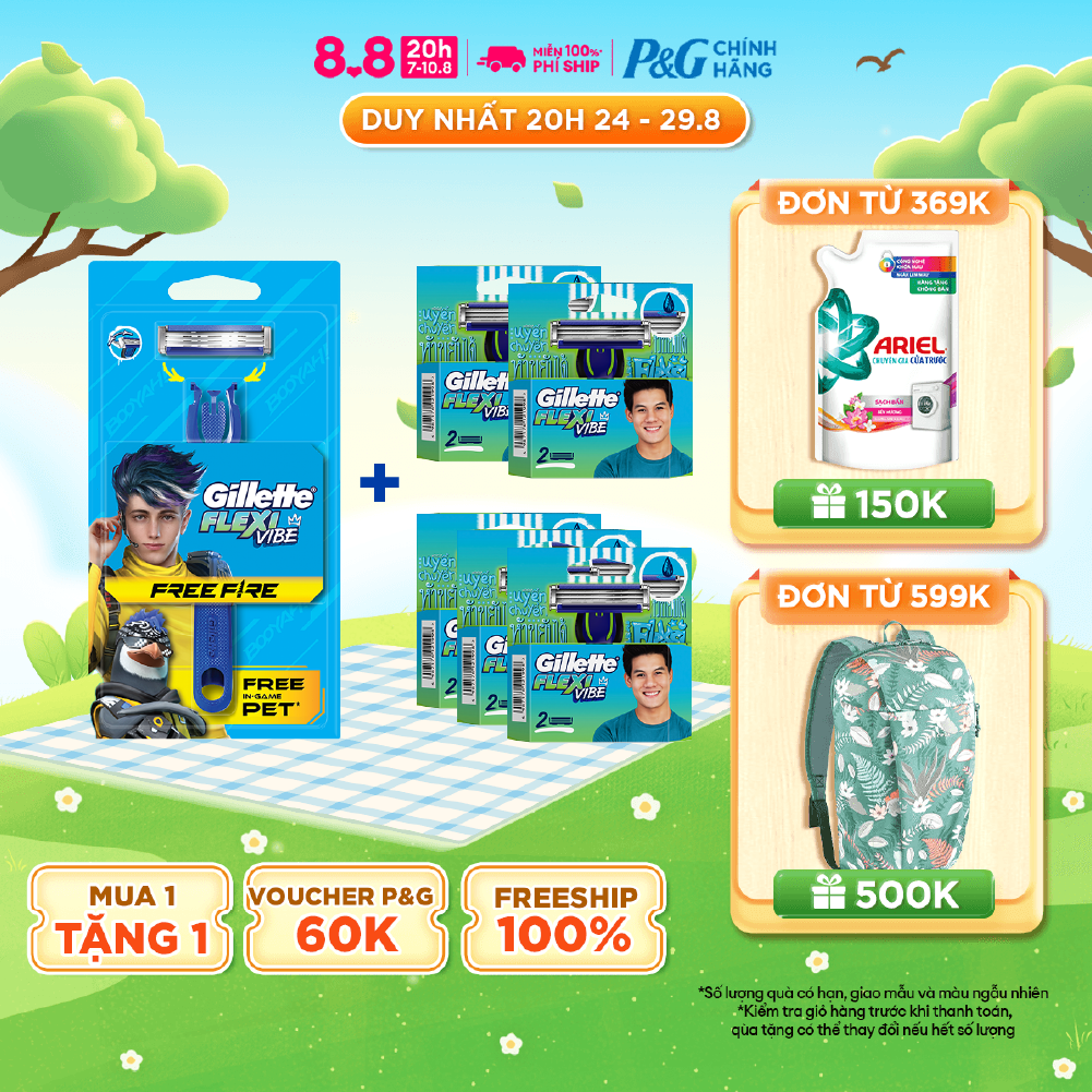 Combo dao và lưỡi cạo râu gillette flexi vibe free fire mới