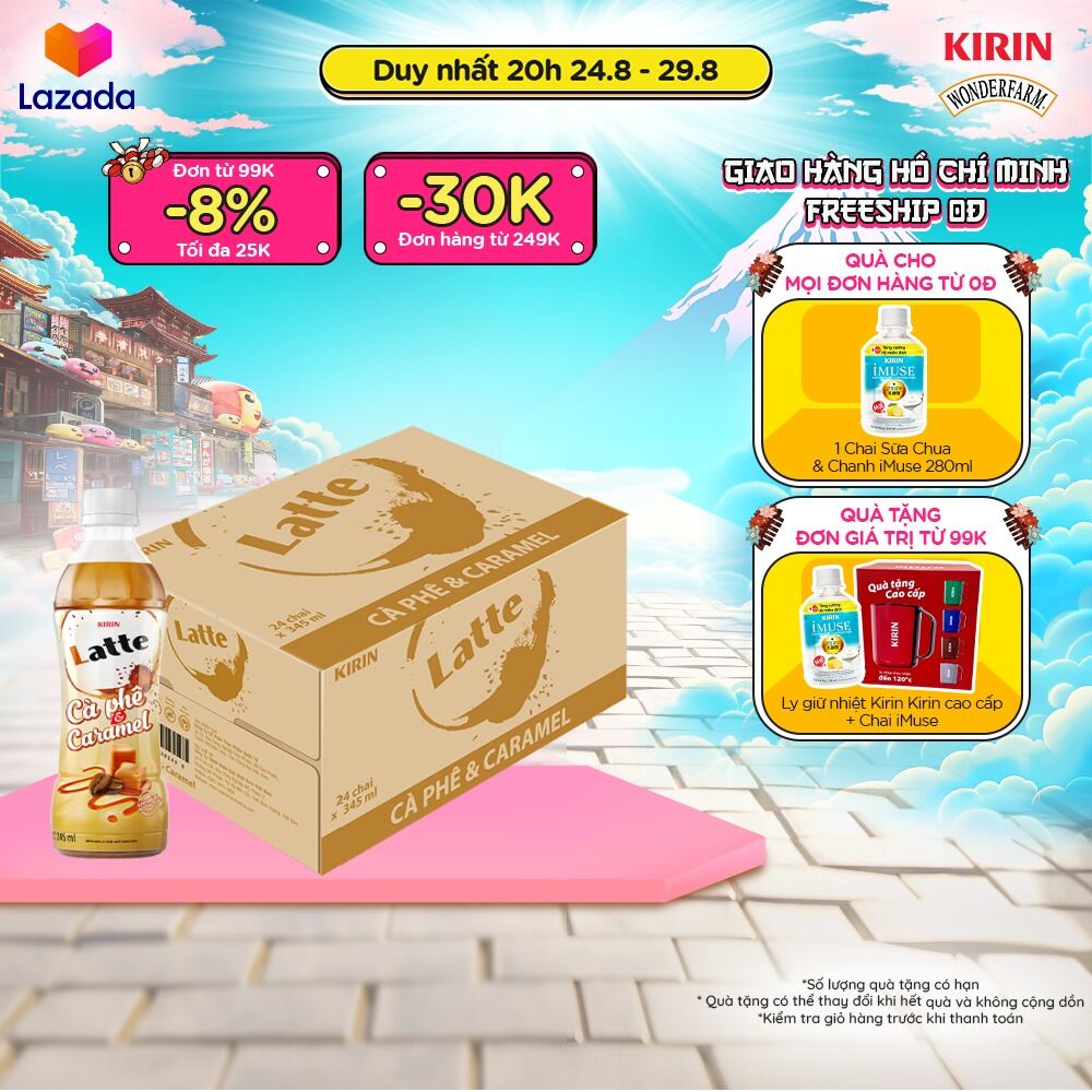 [Duy nhất 20h 08-13.09 - Giao hàng Hồ Chí Minh] Thùng 24 Chai Kirin Latte Cà Phê & Caramel 345ml
