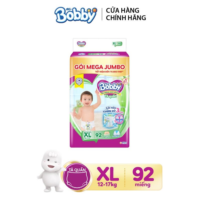 [Date 2026] Tã bỉm quần Bobby XL92, XL 92 miếng