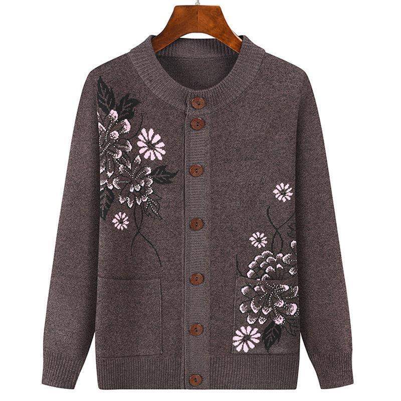 Trang phục mùa xuân bà nội áo len áo cardigan rộng rãi xuân thu nữ người già trung niên áo khoác dệt kim cho mẹ quần áo người già