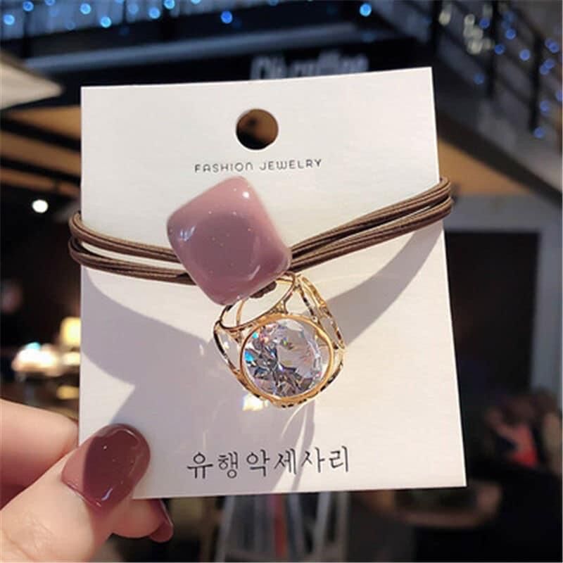 [ SET 2 SỢI ] Dây Buộc Tóc Đính Đá Phong Cách Hàn Quốc - Dây Cột Tóc Nữ