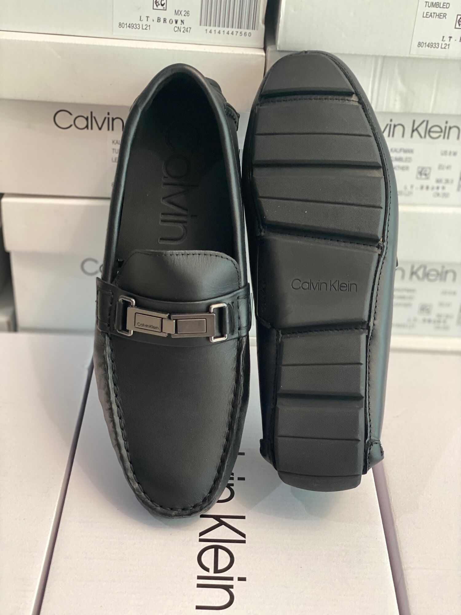 Giày mọi da hàng chính hãng Calvin Klein Black/Navy/Brown