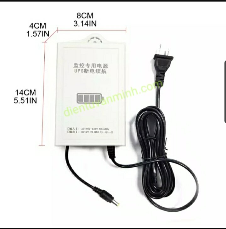Nguồn 12V 2A kiêm pin dự phòng (UPS mini dành cho Camera, modem Wifi, NVR, NXR...)