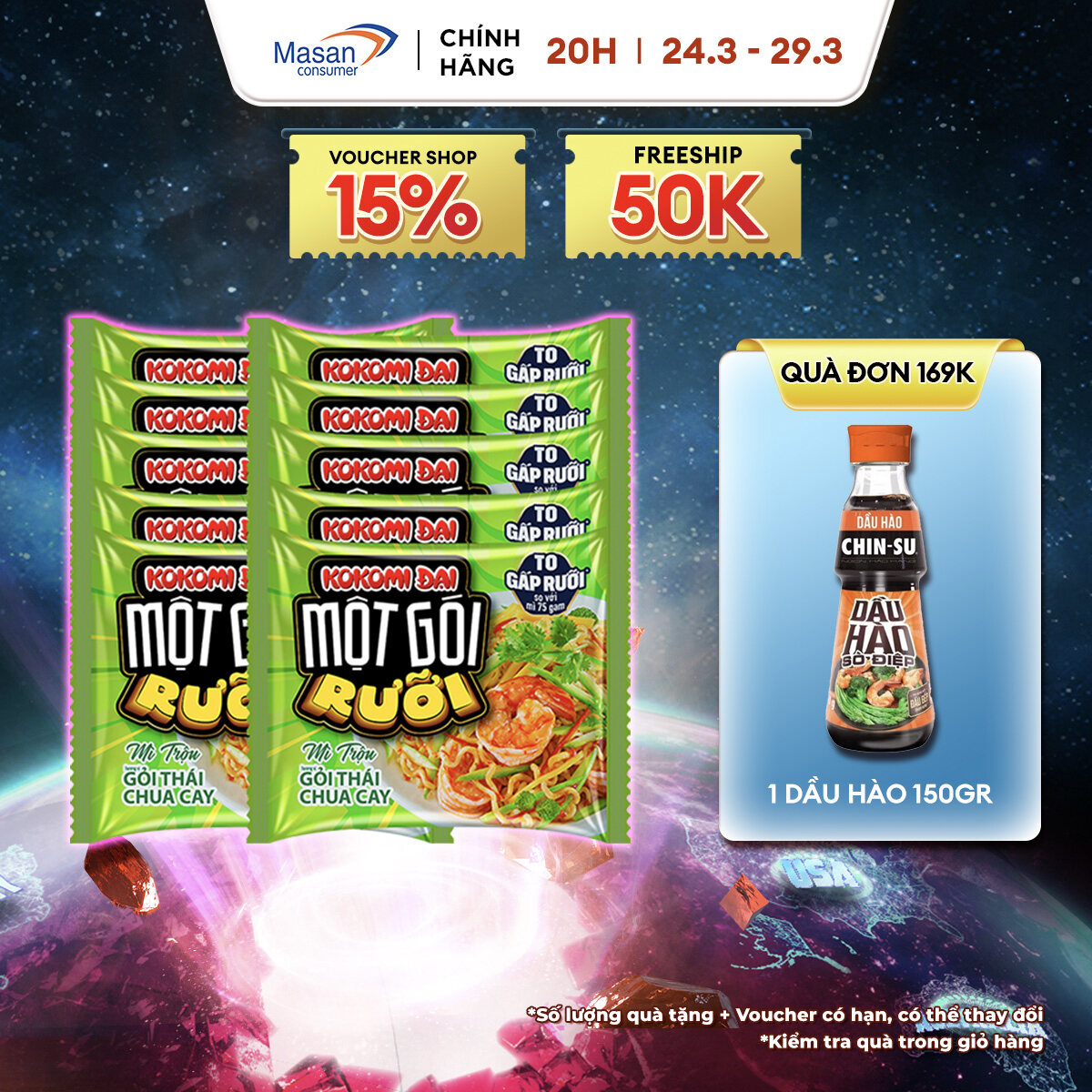 [20H 24-29.3 VC 15% CHO ĐƠN TỪ 199K] [Date 26.4.25] Mì Trộn Kokomi Đại Một Gói Rưỡi Gỏi Thái Chua Cay - Combo 10 Gói x 134g