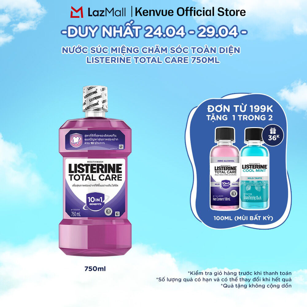 Nước súc miệng chăm sóc toàn diện Listerine Total Care Mouthwash 750ml