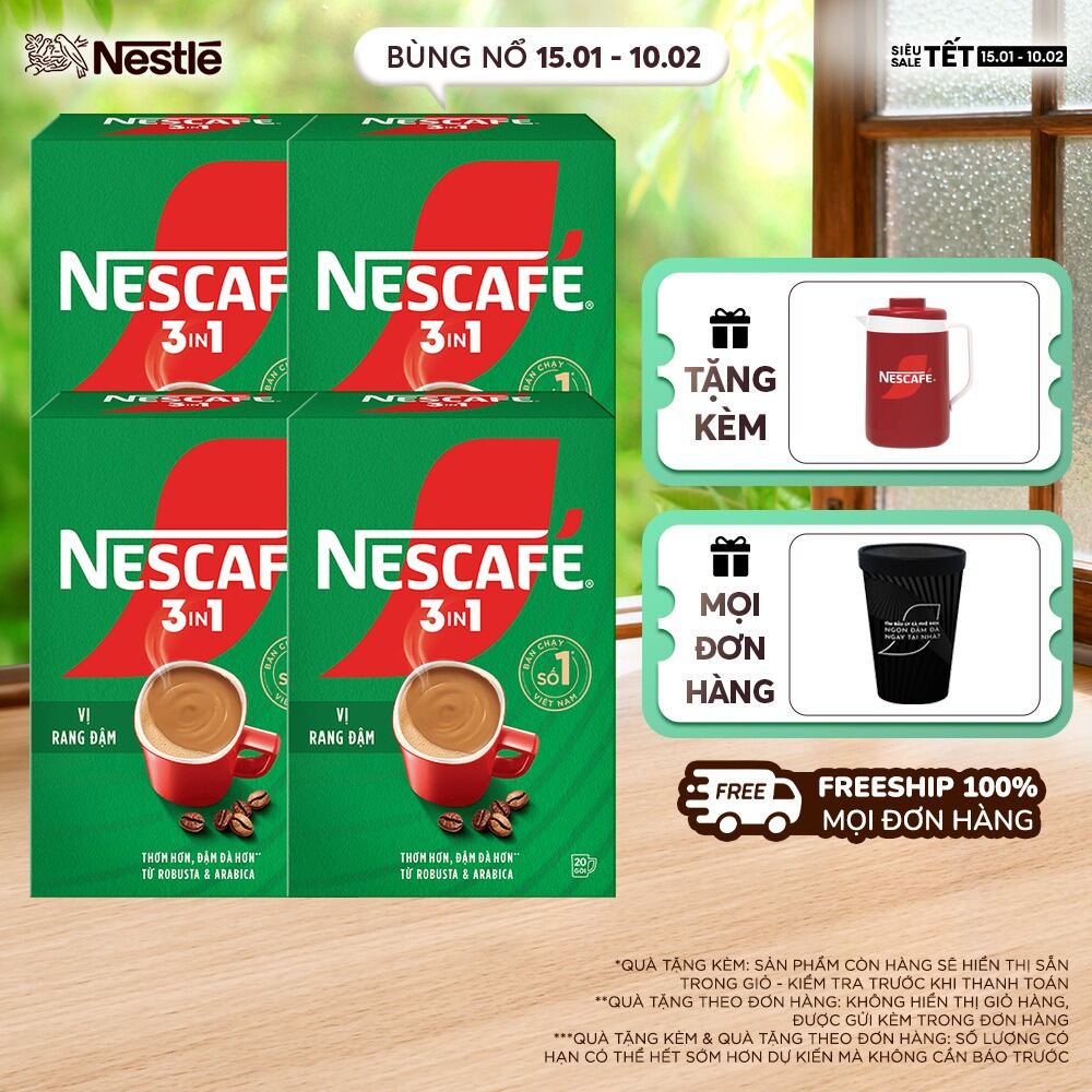 [ƯU ĐÃI THÁNG 2] [FREESHIP HCM] Combo 4 hộp cà phê hòa tan Nescafé 3in1 công thức cải tiến - vị rang