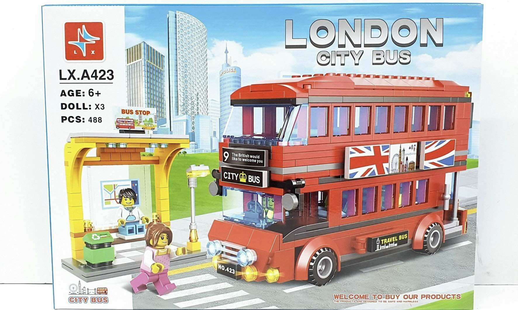 Lắp ráp xếp hình lego lx.a423 - mô hình trạm xe buýt đỏ 2 tầng london 488 chi tiết