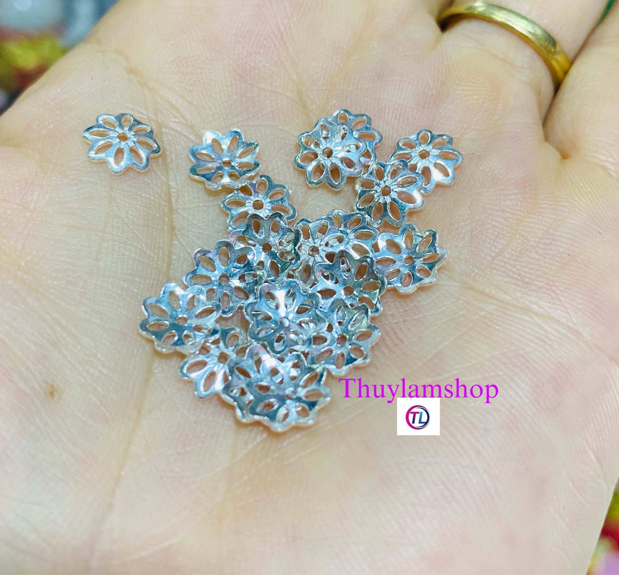 Charm ốp hoa bạc s925 bọc đá hat 8li 10li