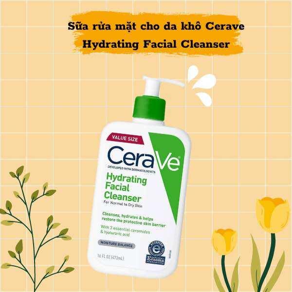 Sữa rửa mặt Cerave Hydrating Cleanser dành cho da khô đủ size