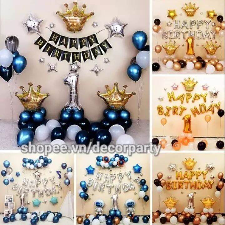 Set bóng trang trí sinh nhật thôi nôi Hoàng Gia sang Trọng HG0678