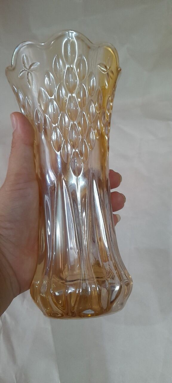 Lọ hoa, bình hoa, bình bông thủy tinh vàng ánh kim 20cm
