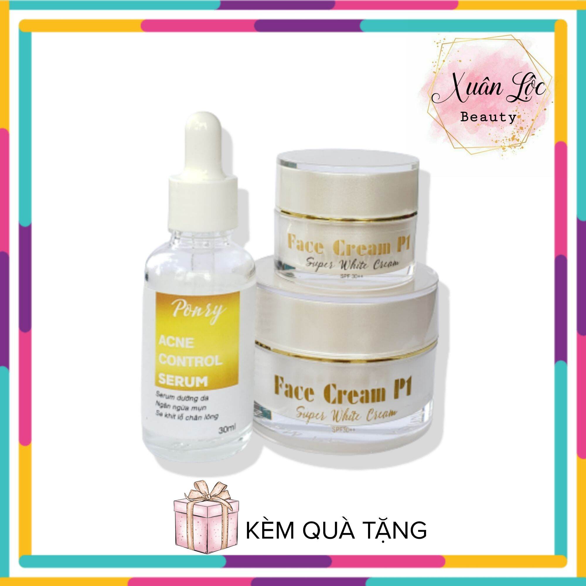 Combo Face Cream P1 10g và Acne Control Serum 30ml dưỡng trắng da giảm mụn se khít lỗ chân lông kèm quà tặng