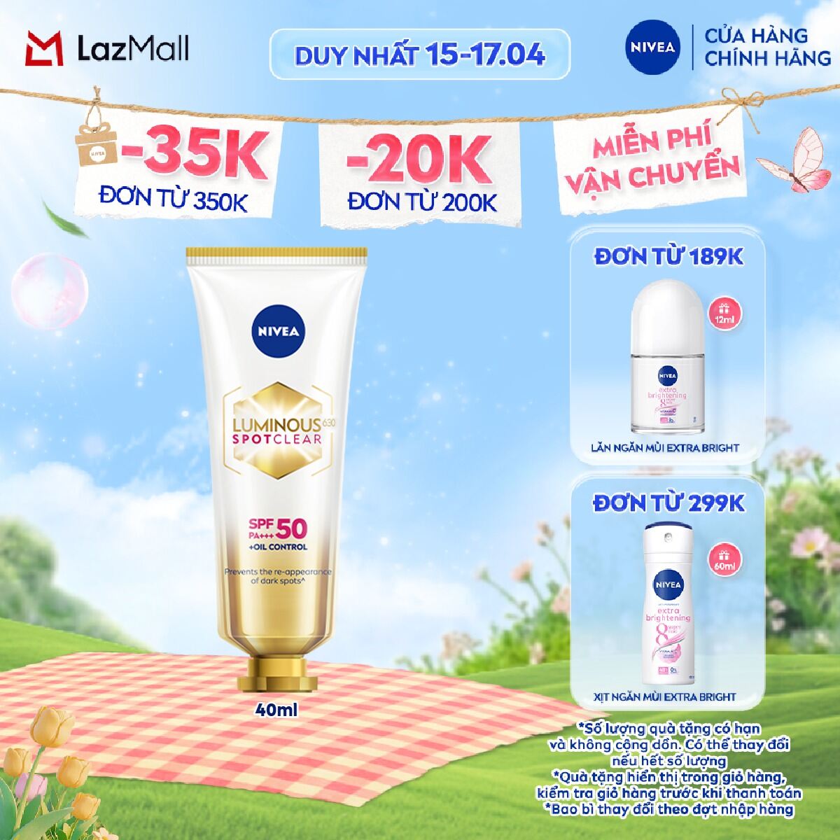 Kem Chống Nắng Dưỡng Da NIVEA LUMINOUS 630 Giúp Làm Mờ Đốm Nâu Ngăn Ngừa Thâm Nám SPF50 PA+++ (40 ml) - 89581