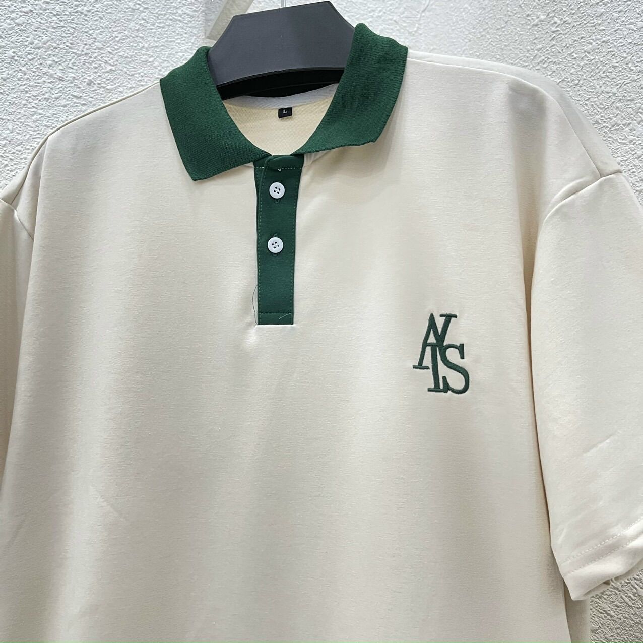Áo thun Polo unisex ATYS màu xanh lá màu kem form rộng, chất thun cá sấu nam nữ unisex phong cách