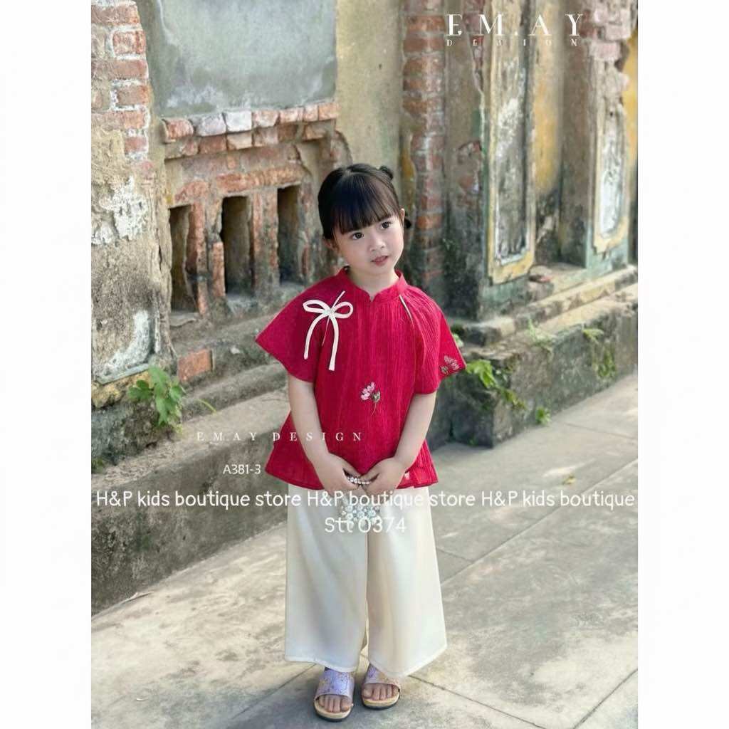 10-30kg Set áo bà ba hoa nhí phối quấn lụa mềm mịn cho bé gái