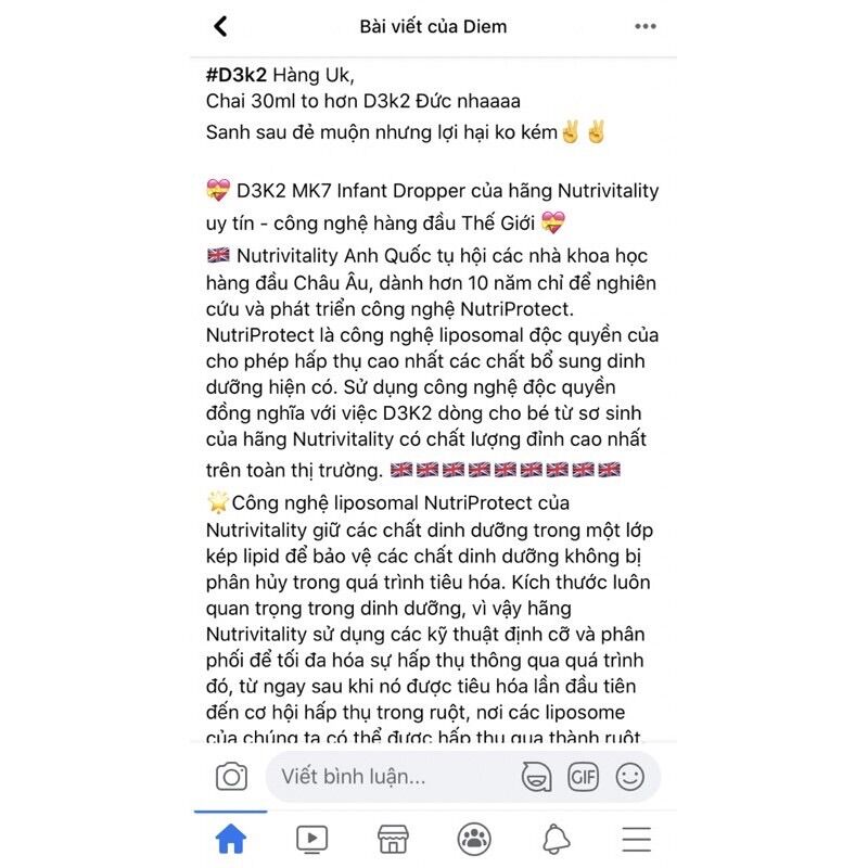 D3k2 Mk7 Nutrivitality Anh Quốc 30ml