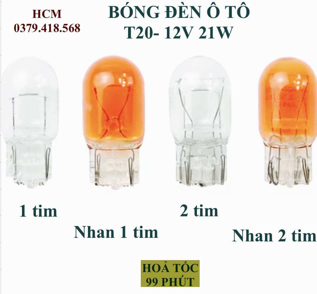 Bóng đèn ô tô chân dẹp t20-1 tim,2 tim