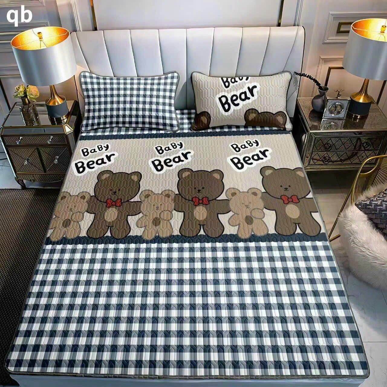 Chiếu điều hòa cao su non 1m6 x 2m mẫu gấu cún con loại 5D màu ngẫu nhiên