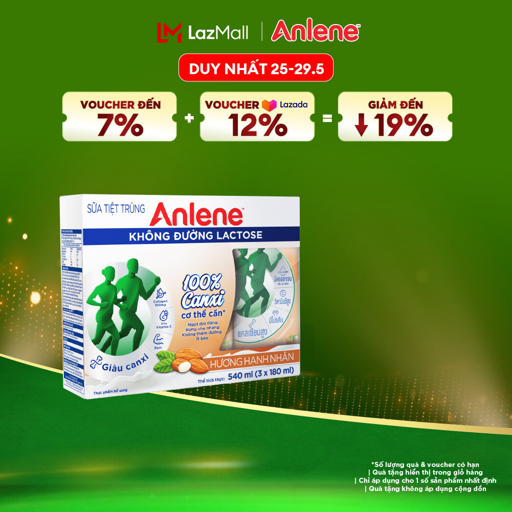 Lốc 3 hộp sữa Anlene không đường Lactose vị hạnh nhân 180ml
