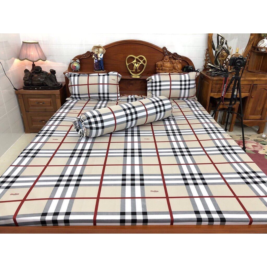 Mẫu sọc buberry - bộ drap nệm thun lạnh nệm từ 10-15cm - bộ ga nệm thun lạnh 1m6 , 1m8 x 2m